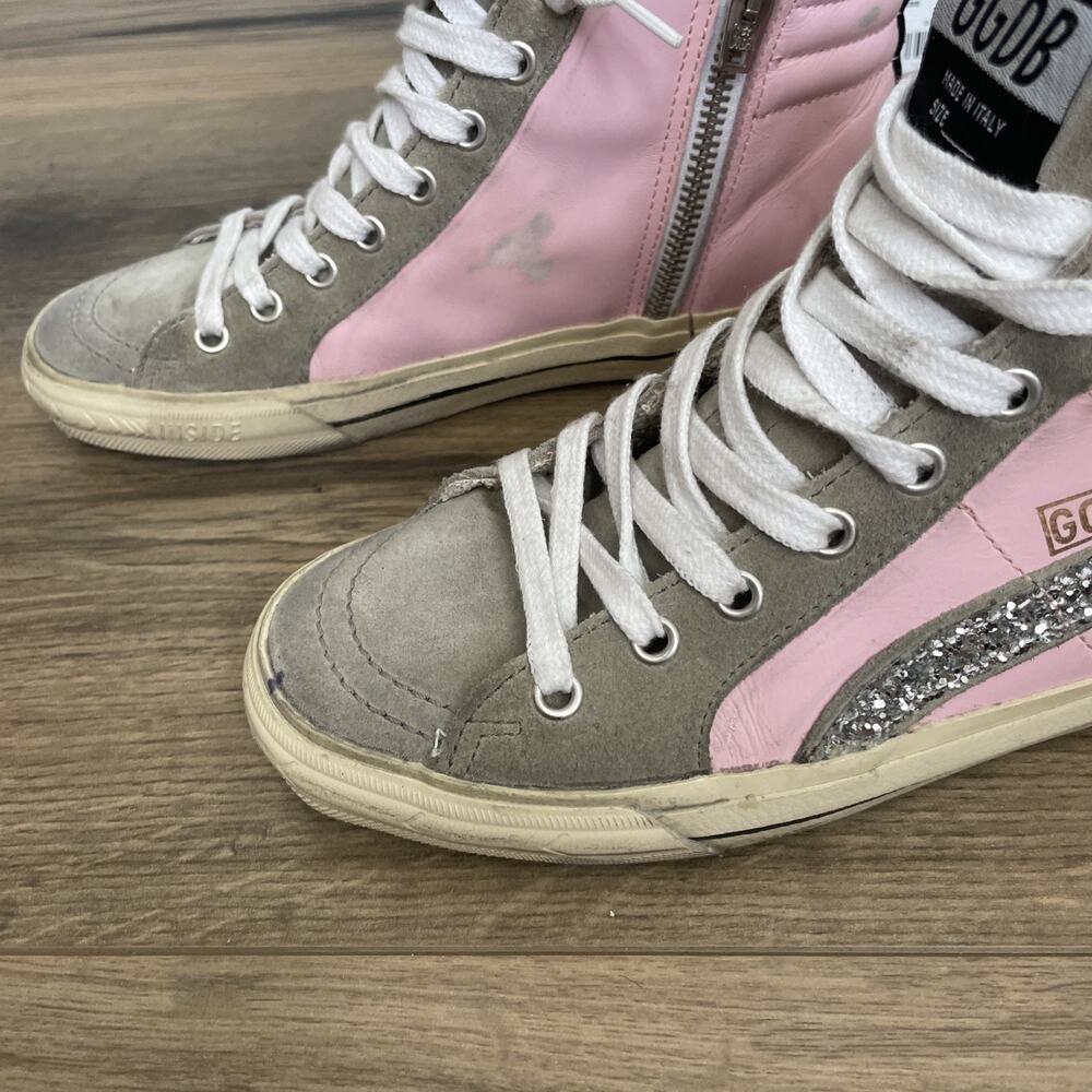 Golden Goose Slide Sneaker Dreamed in Venice Size 36 US 6 Pink Glitter High Top - Picture 4 of 15